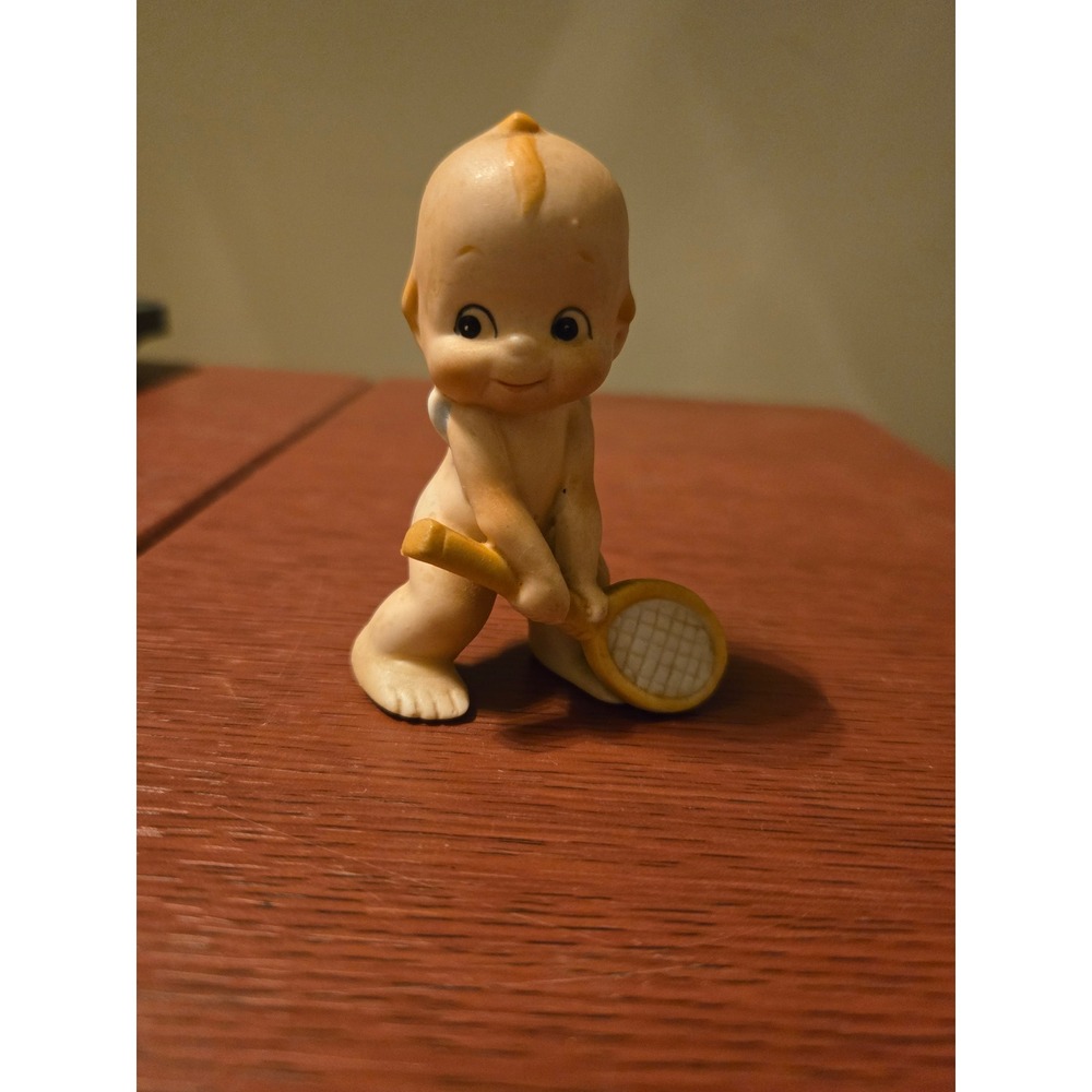 Vintage Bisque Porcelain Kewpie Baby Figurine Tennis Player Sport Collectible